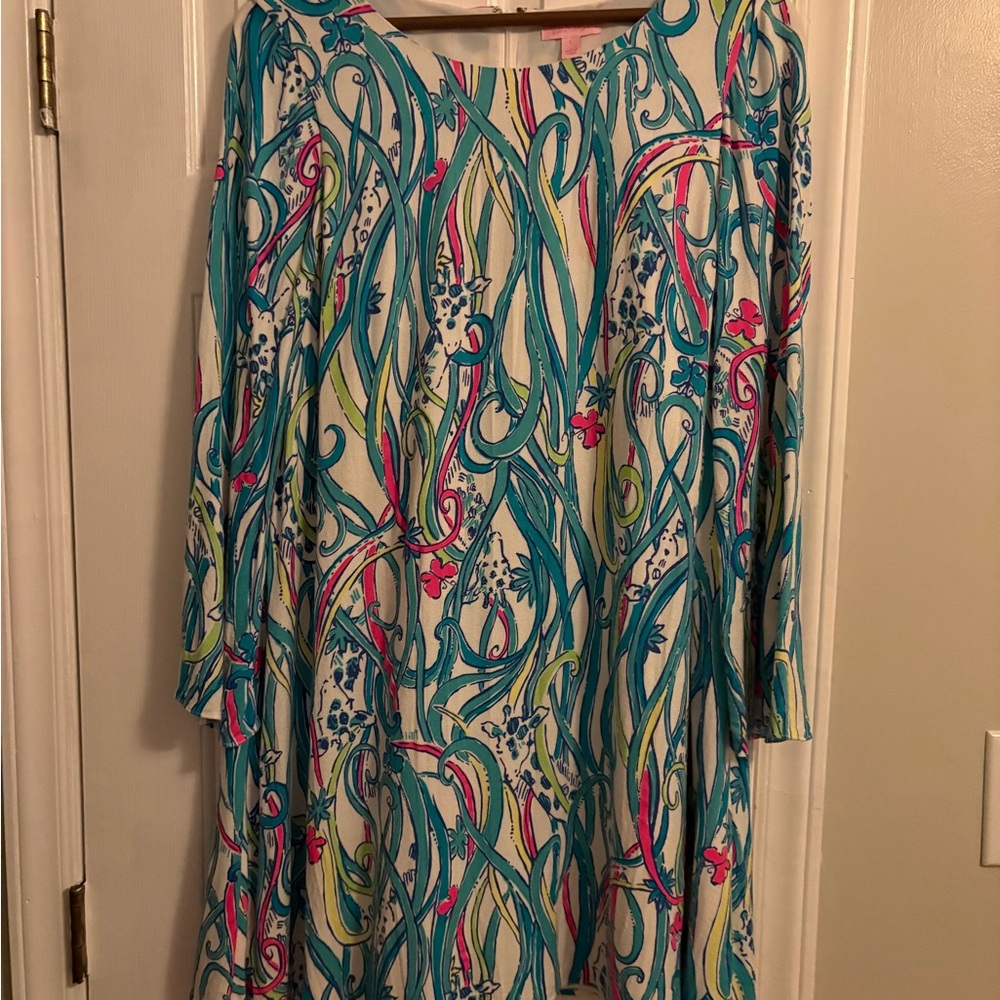 Lilly Pulitzer Teal, Pink & Lime Scroll-Print Midi Dress